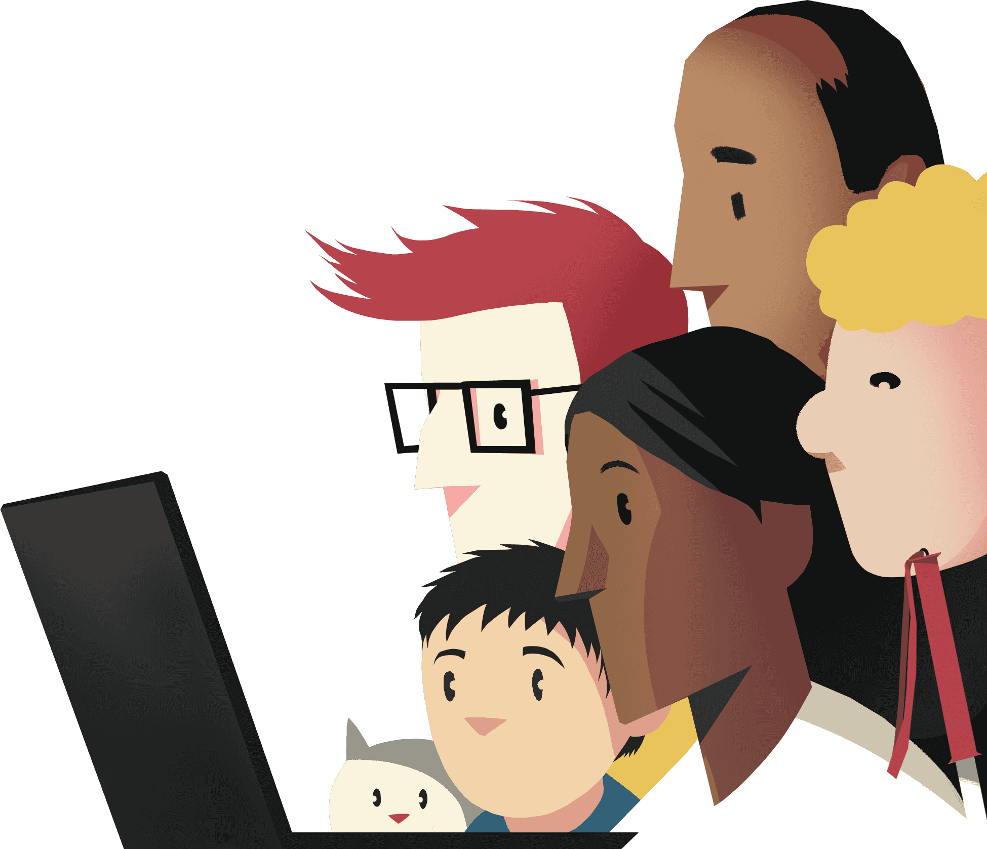 Olika användare samlade framför en datorskärm.